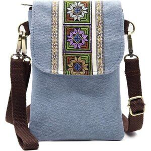 Women's Light Blue Vintage Embroidered Cute Mini Cross Body Bag Small Handbags